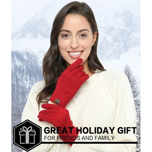 🆕 Women Red Stretch Thermal Magic Gloves Warm Winter Knitted Fleece Texting - Picture 5 of 6